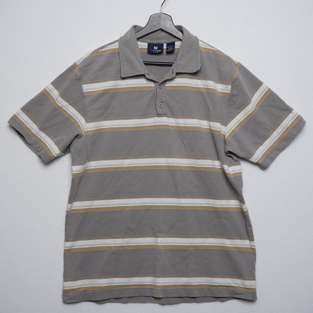 Transnine Striped Polo‎ Gray and Yellow Y2K Blink 182 Skater Size L